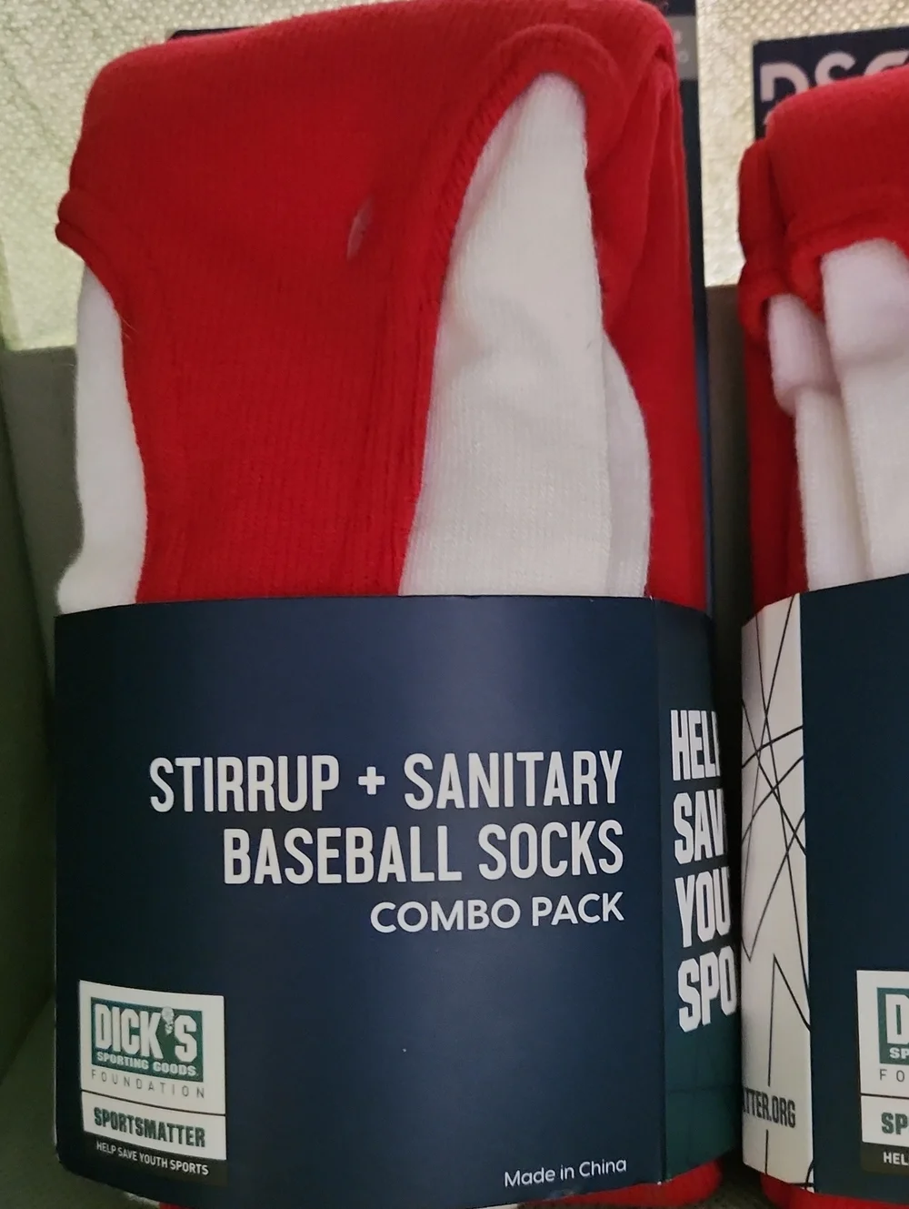 DSG Stirrup & Sanitary Baseball Socks - Red and White Combo -Two Packs Of 2